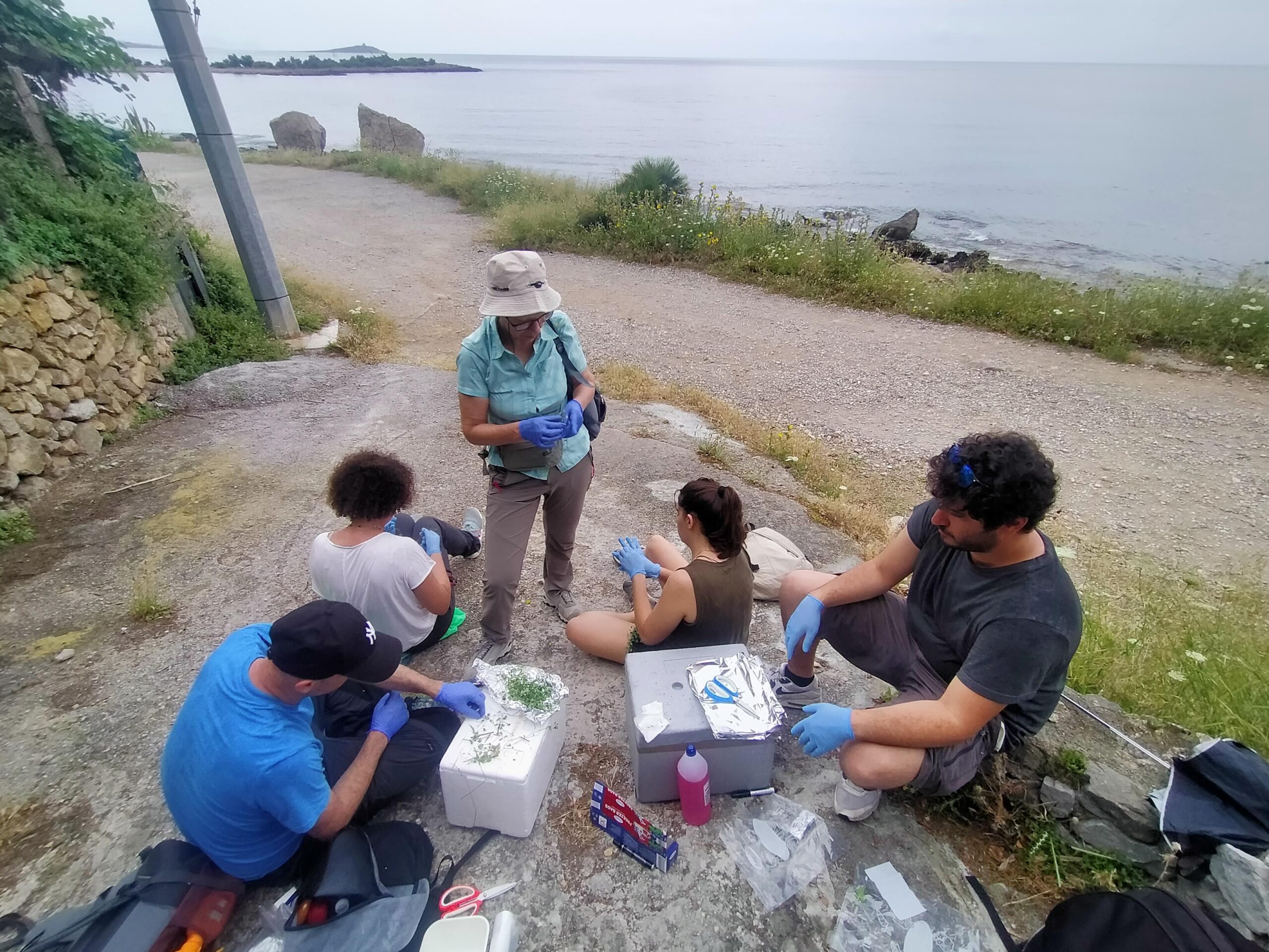 The research team, led by Professor Flavia Guzzo (center), during some surveys at the Capogallo Nature Reserve